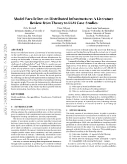 Model Parallelism on Distributed Infrastructure: A Literature Review
  from Theory to LLM Case-Studies