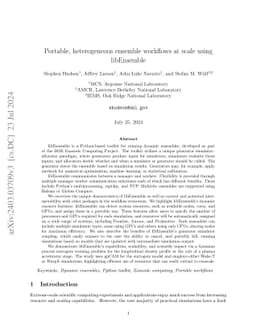 Portable, heterogeneous ensemble workflows at scale using libEnsemble