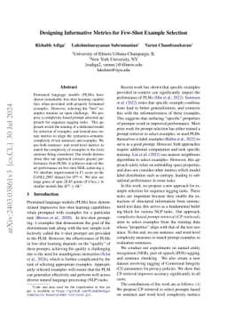 Designing Informative Metrics for Few-Shot Example Selection