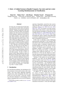 X-Shot: A Unified System to Handle Frequent, Few-shot and Zero-shot
  Learning Simultaneously in Classification