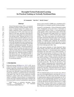 Decoupled Vertical Federated Learning for Practical Training on
  Vertically Partitioned Data