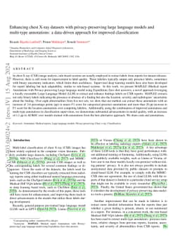 Enhancing chest X-ray datasets with privacy-preserving large language
  models and multi-type annotations: a data-driven approach for improved
  classification