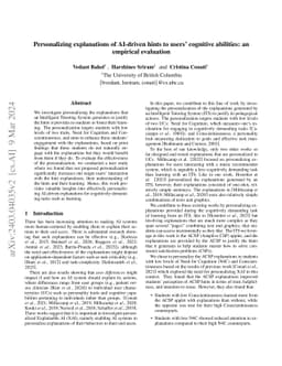 Personalizing explanations of AI-driven hints to users' cognitive
  abilities: an empirical evaluation