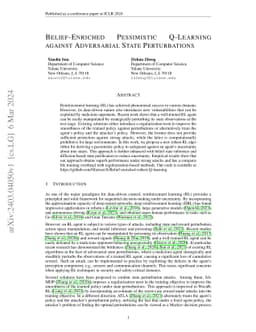 Belief-Enriched Pessimistic Q-Learning against Adversarial State
  Perturbations