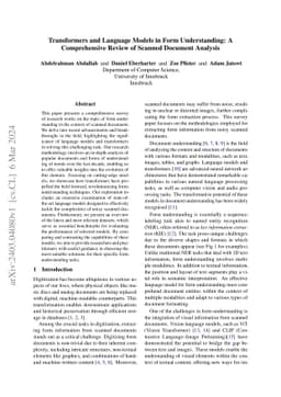 Transformers and Language Models in Form Understanding: A Comprehensive
  Review of Scanned Document Analysis