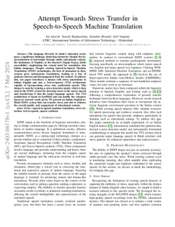 Attempt Towards Stress Transfer in Speech-to-Speech Machine Translation