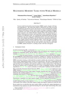 Mastering Memory Tasks with World Models