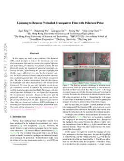 Learning to Remove Wrinkled Transparent Film with Polarized Prior