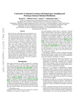 Contrastive Continual Learning with Importance Sampling and
  Prototype-Instance Relation Distillation