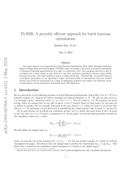 TS-RSR: A provably efficient approach for batch bayesian optimization