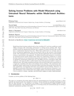 Solving Inverse Problems with Model Mismatch using Untrained Neural
  Networks within Model-based Architectures
