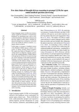 Few shot chain-of-thought driven reasoning to prompt LLMs for open ended
  medical question answering