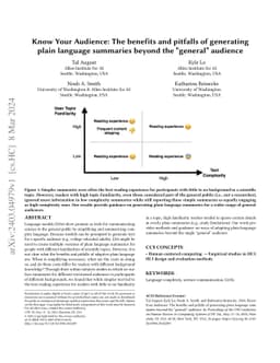 Know Your Audience: The benefits and pitfalls of generating plain
  language summaries beyond the "general" audience