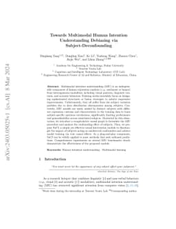 Towards Multimodal Human Intention Understanding Debiasing via
  Subject-Deconfounding