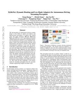 DyRoNet: Dynamic Routing and Low-Rank Adapters for Autonomous Driving
  Streaming Perception