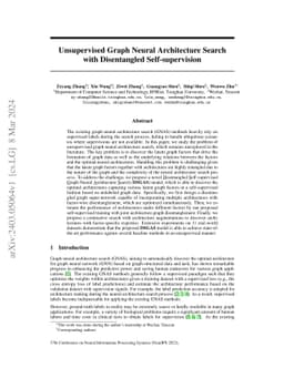 Unsupervised Graph Neural Architecture Search with Disentangled
  Self-supervision