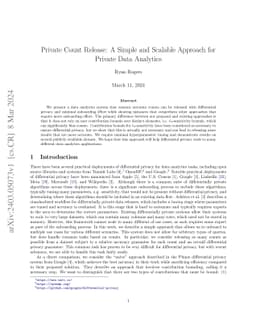 Private Count Release: A Simple and Scalable Approach for Private Data
  Analytics