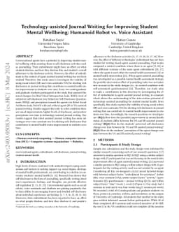 Technology-assisted Journal Writing for Improving Student Mental
  Wellbeing: Humanoid Robot vs. Voice Assistant