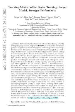 Tracking Meets LoRA: Faster Training, Larger Model, Stronger Performance