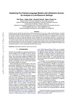 Explaining Pre-Trained Language Models with Attribution Scores: An
  Analysis in Low-Resource Settings