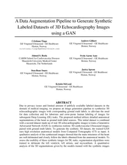 A Data Augmentation Pipeline to Generate Synthetic Labeled Datasets of
  3D Echocardiography Images using a GAN