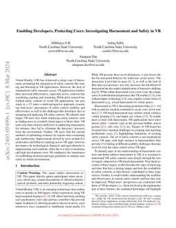 Enabling Developers, Protecting Users: Investigating Harassment and
  Safety in VR