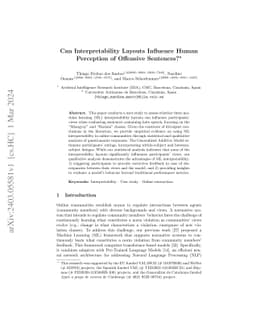 Can Interpretability Layouts Influence Human Perception of Offensive Sentences?