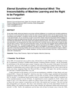 Eternal Sunshine of the Mechanical Mind: The Irreconcilability of
  Machine Learning and the Right to be Forgotten