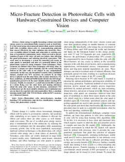 Micro-Fracture Detection in Photovoltaic Cells with Hardware-Constrained
  Devices and Computer Vision