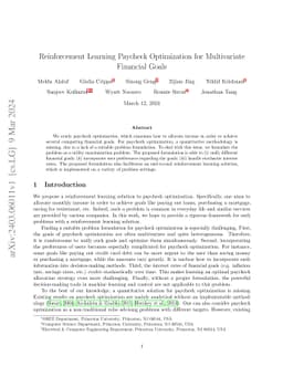 Reinforcement Learning Paycheck Optimization for Multivariate Financial
  Goals