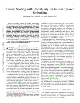 Cosine Scoring with Uncertainty for Neural Speaker Embedding