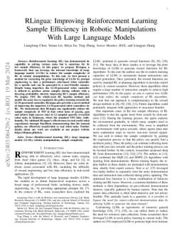 RLingua: Improving Reinforcement Learning Sample Efficiency in Robotic
  Manipulations With Large Language Models