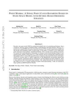 Point Mamba: A Novel Point Cloud Backbone Based on State Space Model
  with Octree-Based Ordering Strategy