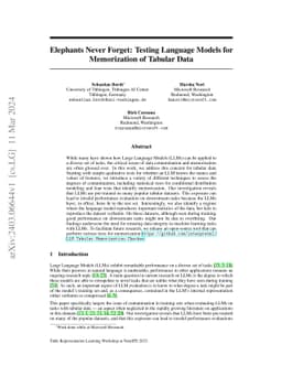Elephants Never Forget: Testing Language Models for Memorization of
  Tabular Data