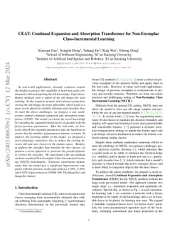 CEAT: Continual Expansion and Absorption Transformer for Non-Exemplar
  Class-Incremental Learning