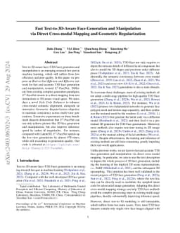 Fast Text-to-3D-Aware Face Generation and Manipulation via Direct
  Cross-modal Mapping and Geometric Regularization
