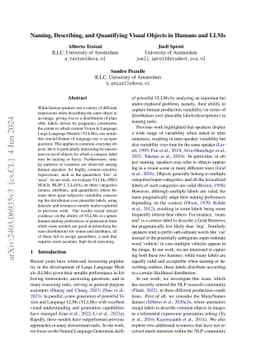 Naming, Describing, and Quantifying Visual Objects in Humans and LLMs