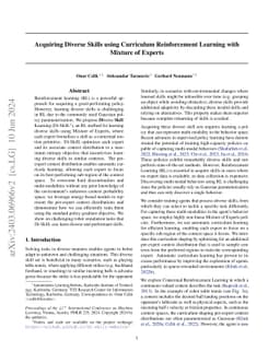 Acquiring Diverse Skills using Curriculum Reinforcement Learning with
  Mixture of Experts