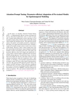 Attention Prompt Tuning: Parameter-efficient Adaptation of Pre-trained
  Models for Spatiotemporal Modeling