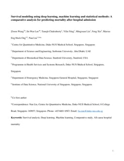 Survival modeling using deep learning, machine learning and statistical
  methods: A comparative analysis for predicting mortality after hospital
  admission