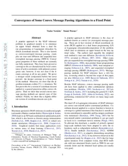 Convergence of Some Convex Message Passing Algorithms to a Fixed Point