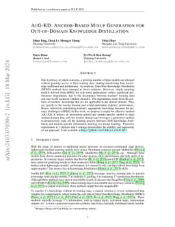 AuG-KD: Anchor-Based Mixup Generation for Out-of-Domain Knowledge
  Distillation