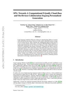 SPA: Towards A Computational Friendly Cloud-Base and On-Devices
  Collaboration Seq2seq Personalized Generation