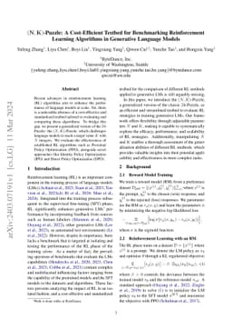 $\mathbf{(N,K)}$-Puzzle: A Cost-Efficient Testbed for Benchmarking
  Reinforcement Learning Algorithms in Generative Language Model