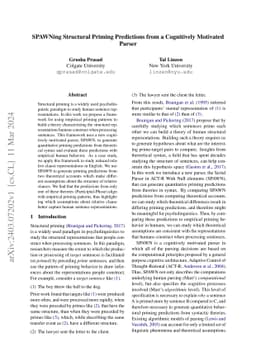 SPAWNing Structural Priming Predictions from a Cognitively Motivated
  Parser
