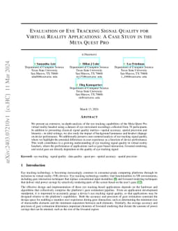 Evaluation of Eye Tracking Signal Quality for Virtual Reality
  Applications: A Case Study in the Meta Quest Pro