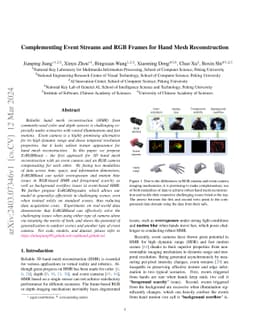 Complementing Event Streams and RGB Frames for Hand Mesh Reconstruction