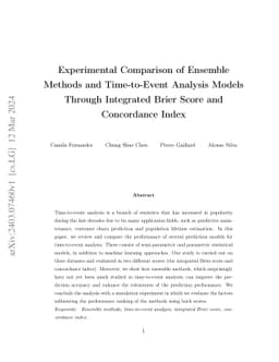 Experimental Comparison of Ensemble Methods and Time-to-Event Analysis
  Models Through Integrated Brier Score and Concordance Index