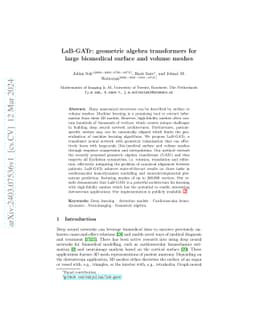 LaB-GATr: geometric algebra transformers for large biomedical surface
  and volume meshes