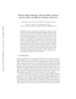 BraSyn 2023 challenge: Missing MRI synthesis and the effect of different
  learning objectives